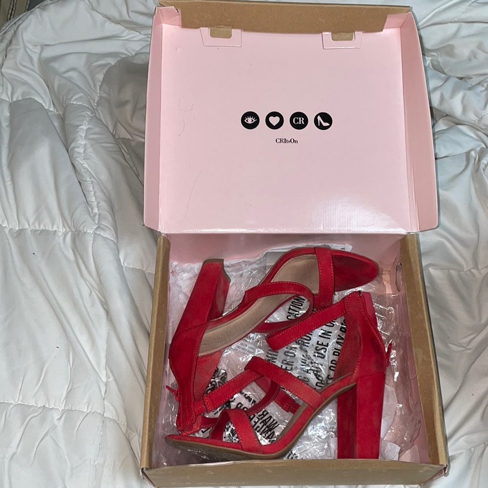 Charlotte Russe strappy velvet red heel wedges Size:8